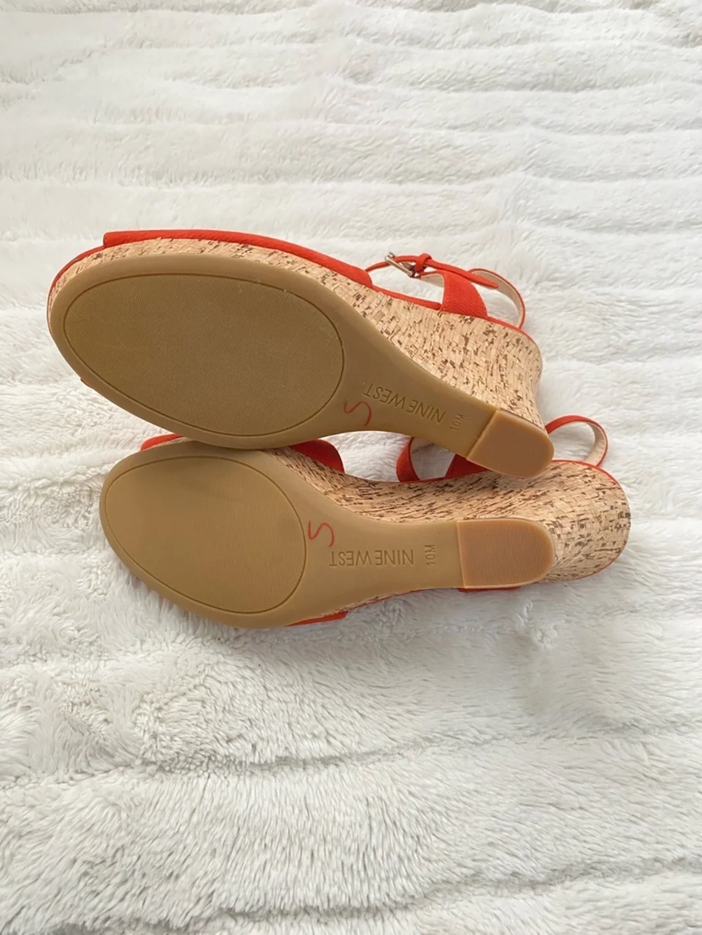 Nine West Orange Suede Wedge Sandals with Ankle Strap Size 10